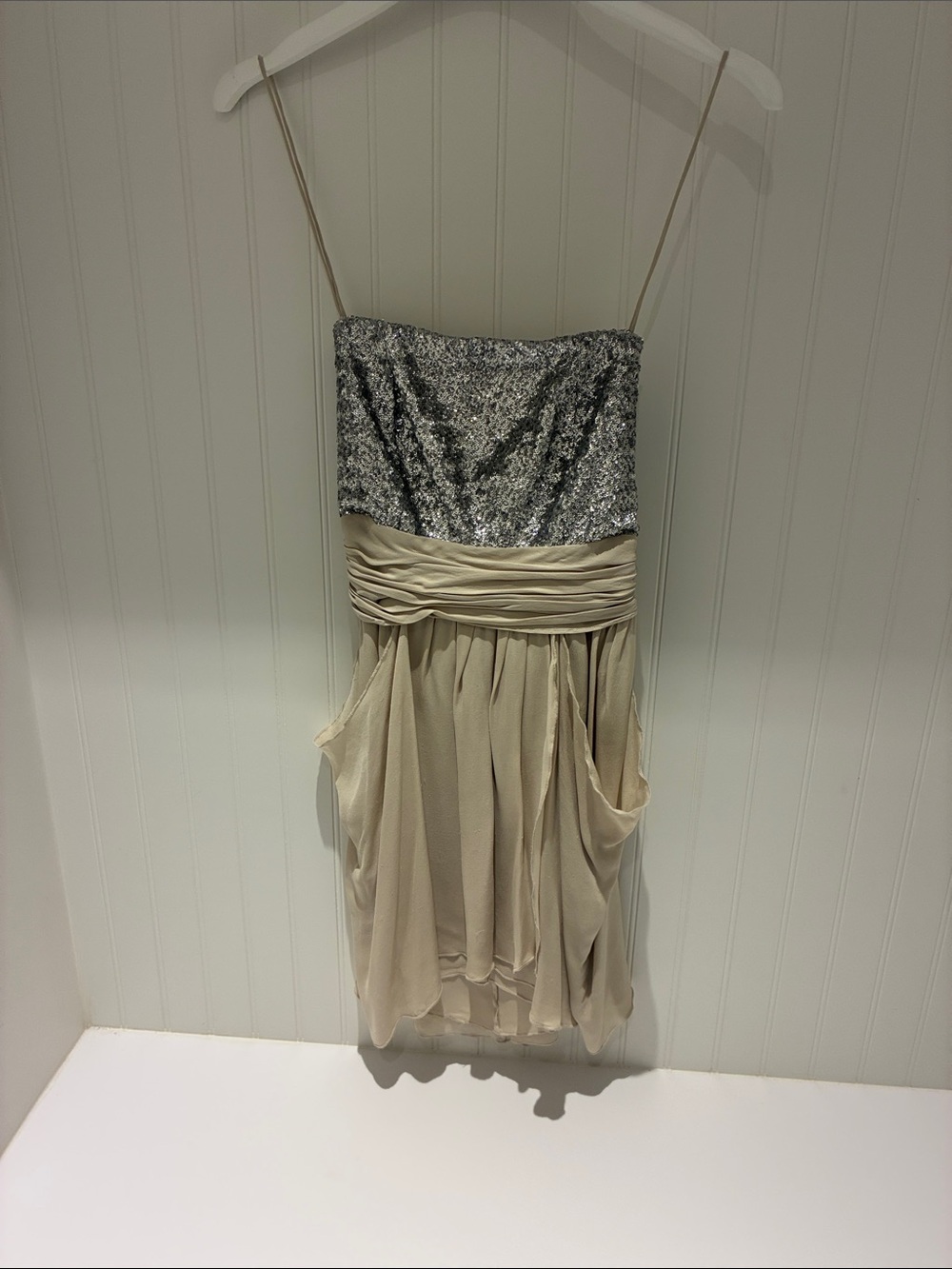 Alice and Olivia Chiffon Dress with Silver Sequin Bodice